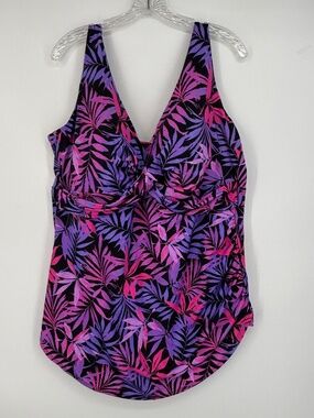 Swimsuits for All Kim Gravel Womens 24W One Piece Skirted Swim Suit Purple Pink